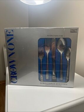 Crown One -  Young Rose Stainless Flatware Set - Service for 8 - 50 Pieces